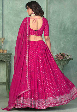 Embroidered Georgette Lehenga in Pink