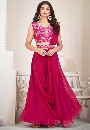 Embroidered Georgette Lehenga in Pink