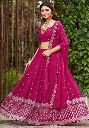 Embroidered Georgette Lehenga in Pink