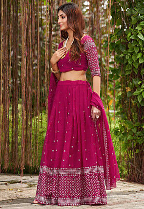 Embroidered Georgette Lehenga in Pink