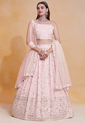 Embroidered Georgette Lehenga in Pink