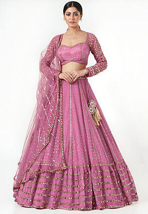 Embroidered Georgette Lehenga in Pink