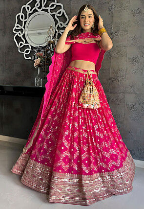 Embroidered Georgette Lehenga in Pink
