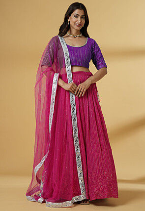 Embroidered Georgette Lehenga in Pink
