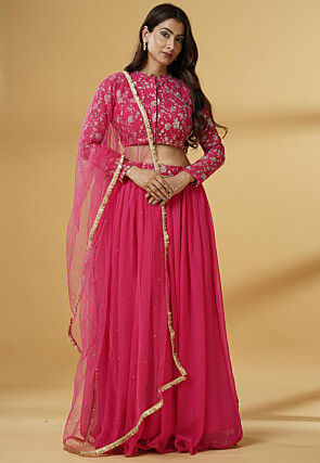 Embroidered Georgette Lehenga in Pink