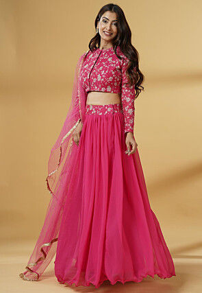 Embroidered Georgette Lehenga in Pink