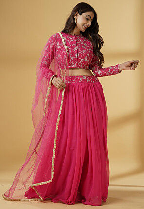 Embroidered Georgette Lehenga in Pink