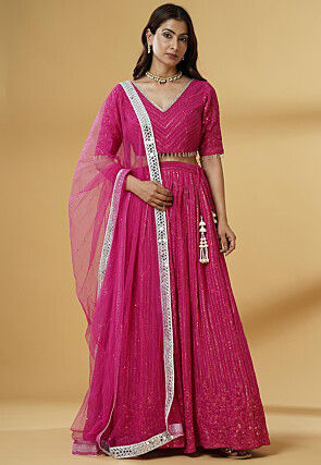 Embroidered Georgette Lehenga in Pink