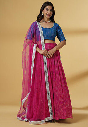 Embroidered Georgette Lehenga in Pink