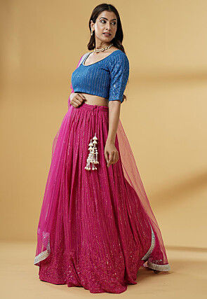 Embroidered Georgette Lehenga in Pink