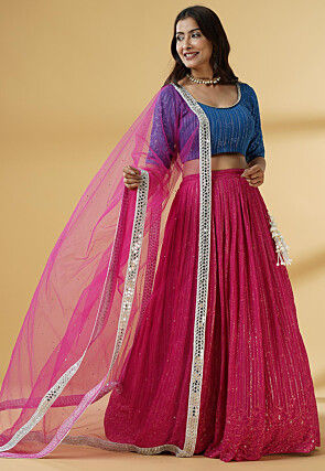 Embroidered Georgette Lehenga in Pink