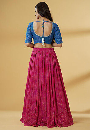 Embroidered Georgette Lehenga in Pink