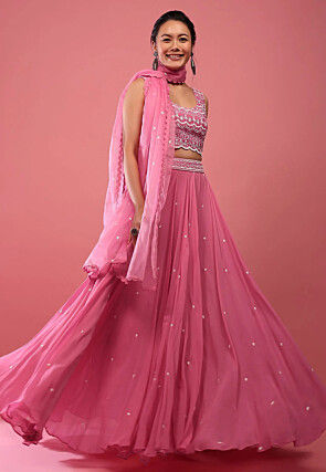 Embroidered Georgette Lehenga in Pink