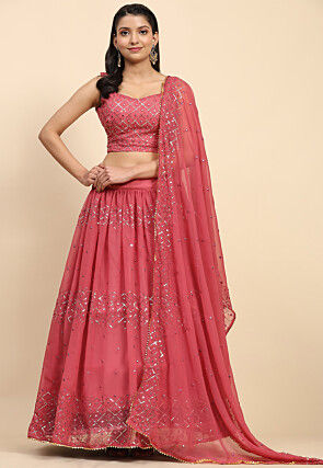 Embroidered Georgette Lehenga in Pink