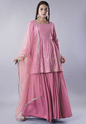 Embroidered Georgette Lehenga in Pink