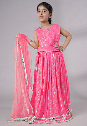 Embroidered Georgette Lehenga in Pink