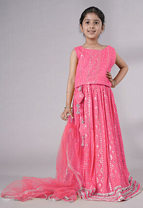 Embroidered Georgette Lehenga in Pink