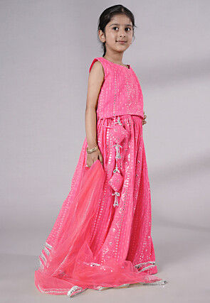 Embroidered Georgette Lehenga in Pink