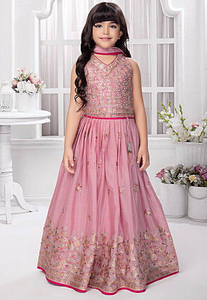 Embroidered Georgette Lehenga in Pink