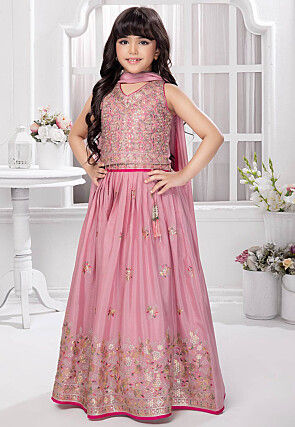 Embroidered Georgette Lehenga in Pink