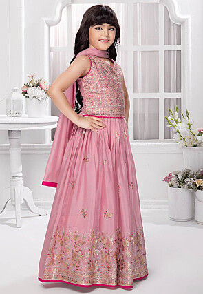 Embroidered Georgette Lehenga in Pink