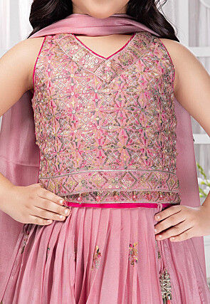 Embroidered Georgette Lehenga in Pink