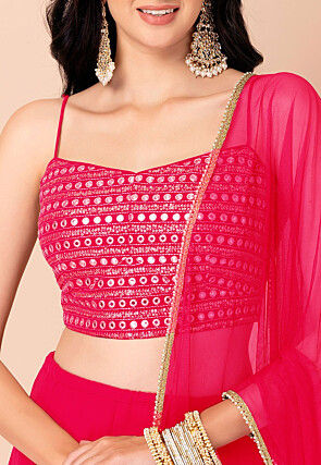 Embroidered Georgette Lehenga in Fuchsia
