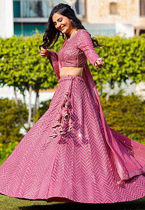 Embroidered Georgette Lehenga in Pink
