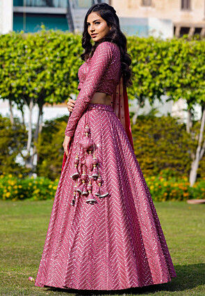 Embroidered Georgette Lehenga in Pink