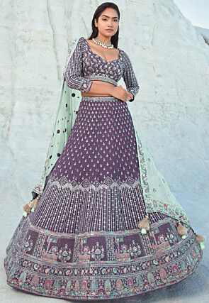 Embroidered Georgette Lehenga in Purple