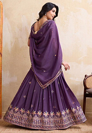 Embroidered Georgette Lehenga in Purple