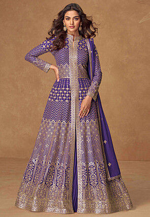 Embroidered Georgette Lehenga in Purple