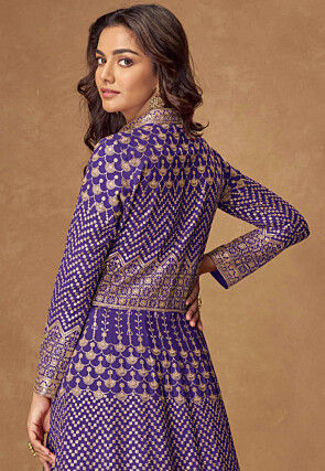 Embroidered Georgette Lehenga in Purple