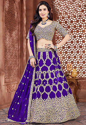Embroidered Georgette Lehenga in Purple