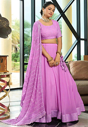 Embroidered Georgette Lehenga in Purple
