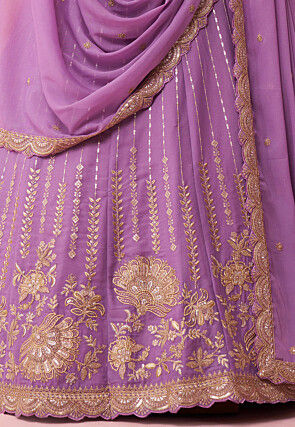 Embroidered Georgette Lehenga in Purple