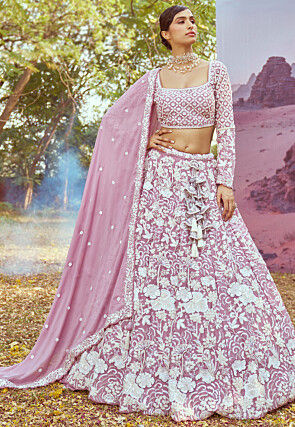 Embroidered Georgette Lehenga in Purple