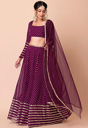 Embroidered Georgette Lehenga in Purple