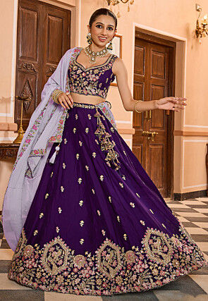 Embroidered Georgette Lehenga in Purple
