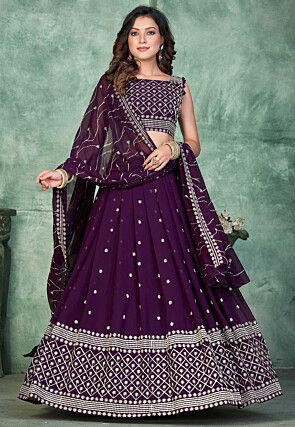 Embroidered Georgette Lehenga in Purple