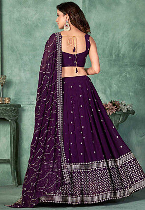 Embroidered Georgette Lehenga in Purple