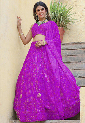 Purple Color Chiffon Fabric Printed Lehenga Choli With Dupatta – Fabvilla