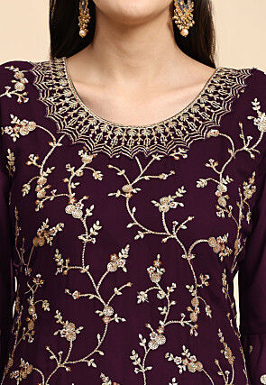 Embroidered Georgette Lehenga in Purple