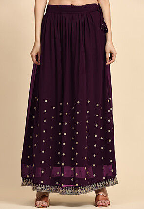 Embroidered Georgette Lehenga in Purple