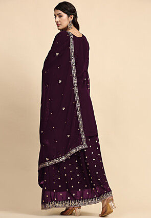 Embroidered Georgette Lehenga in Purple