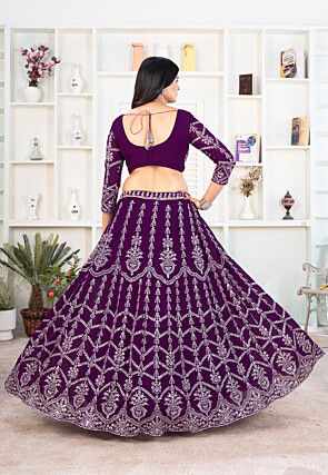 Embroidered Georgette Lehenga in Purple