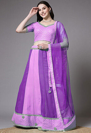 Embroidered Georgette Lehenga in Purple