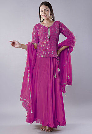 Embroidered Georgette Lehenga in Purple