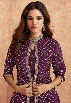 Embroidered Georgette Lehenga in Purple