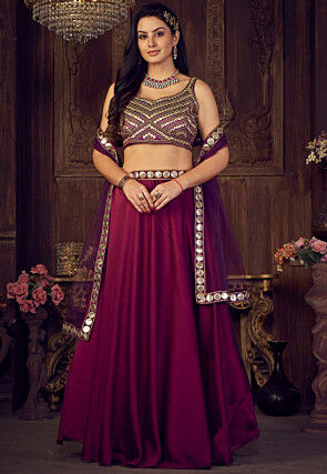 Embroidered Georgette Lehenga in Purple